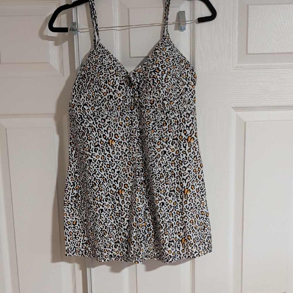 Leopard Print Spaghetti Strap One-Piece Swimsuit - White/Black with Gold Spots
